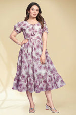 Thumbnail for Preksha Creation New Georgette Floral Print Women Purple Long Gown - Distacart