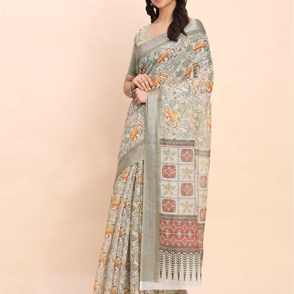 Astita Linen Cotton White Saree