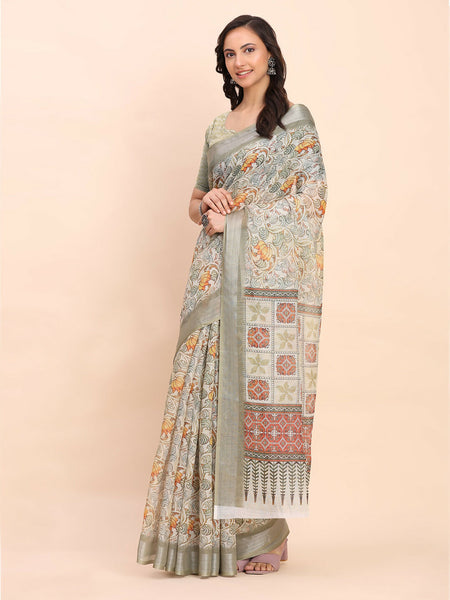 Astita Linen Cotton White Saree
