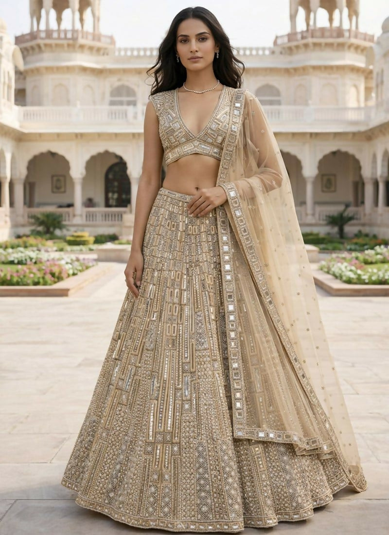 Lehenga Mart Golden Net Designer Bollywood Style Wedding Wear Lehenga Choli - Dista