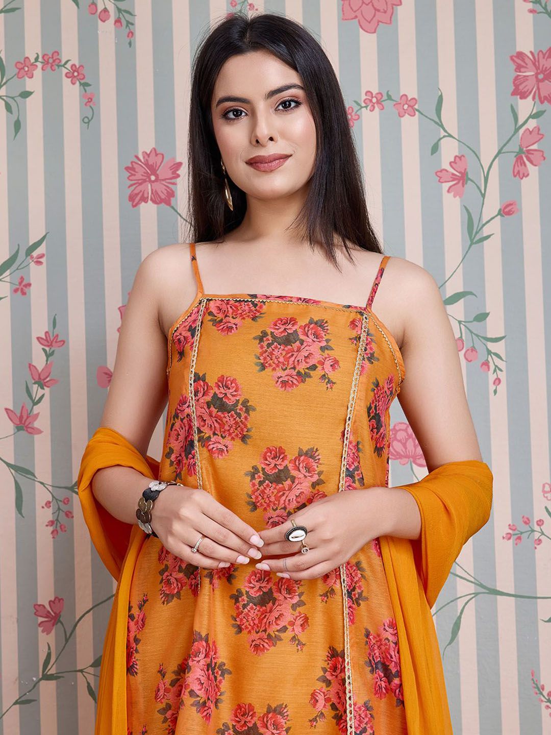 Ode by House of Pataudi Printed Pure Cotton Anarkali Kurta with Trousers & With Dupatta - Distacart