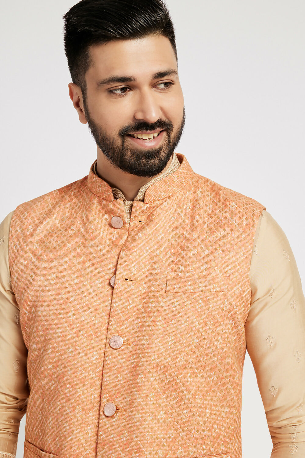 Ethnic India Orange Bundi Men's Jacket Abstract Blended - Distacart