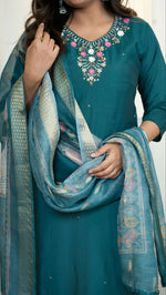 Thumbnail for Preksha Creation Premium Roman Silk Hand Work Kurti Pant Dupatta Set