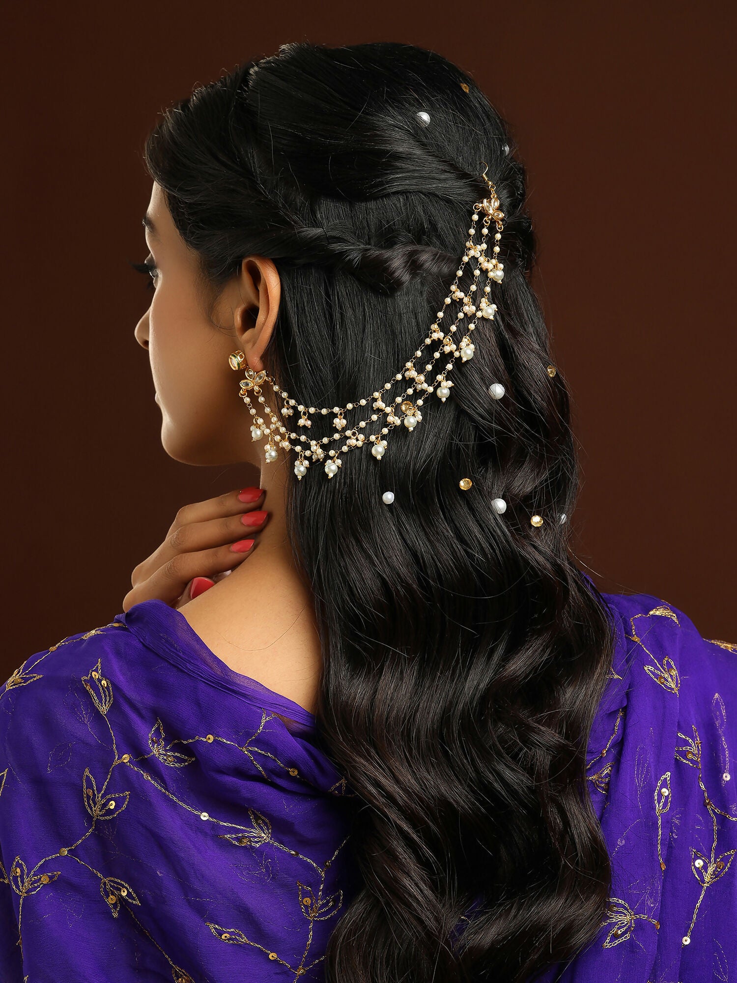 Ruby Raang Gold Pearl Ear Chains (set of 2)