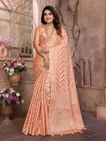 Thumbnail for Aastha Fashion Peach Soft Organza Silk Weaving Saree - Distacart