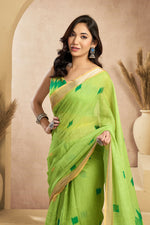 Thumbnail for Vastranavya Mint Green Digital Printed Linen Ready To Wear Pocket Saree with Unstitched Blouse - Distacart