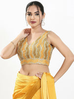 Thumbnail for Joban Fashion Yellow Multi Silk Padded Blouse With V Neck Sleeveless - Distacart