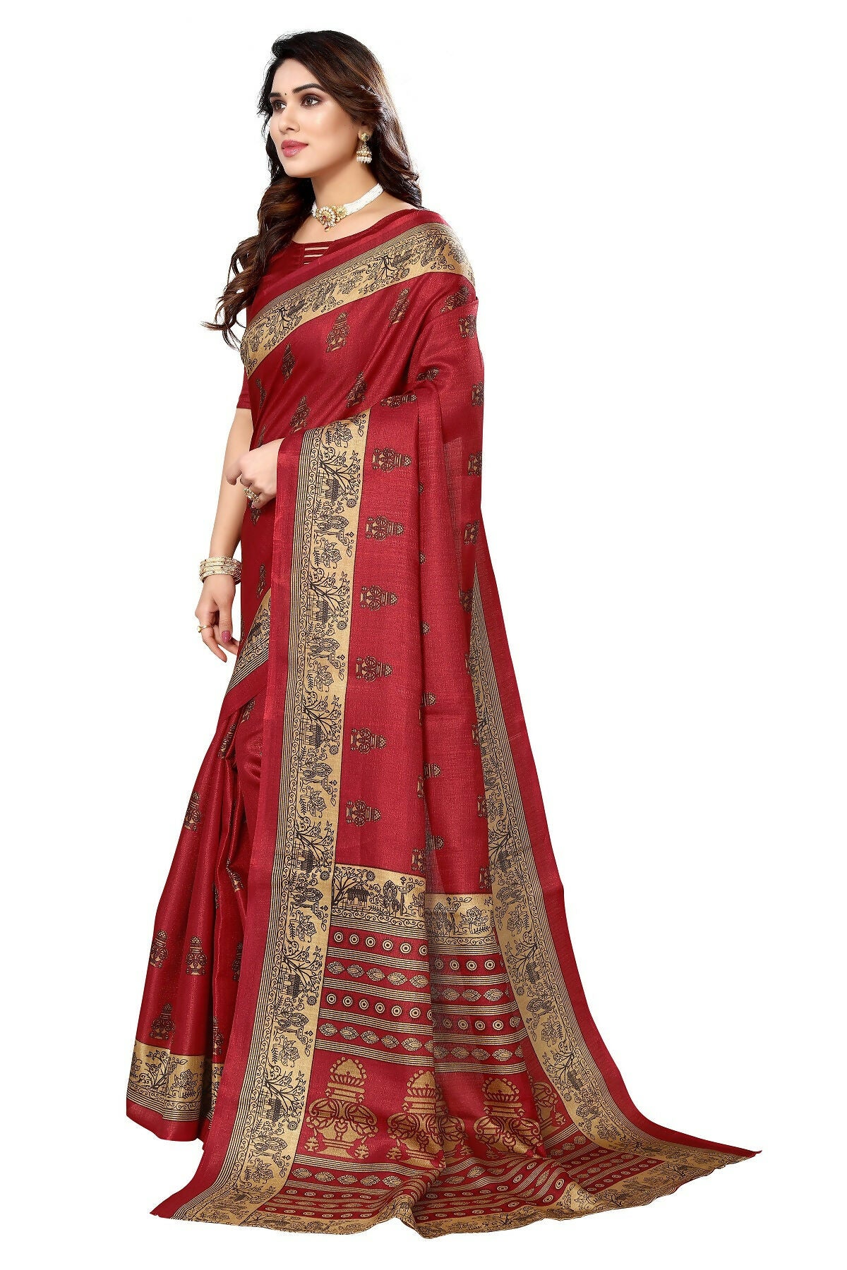 Vamika maroon Printed Art Silk Saree - Distacart