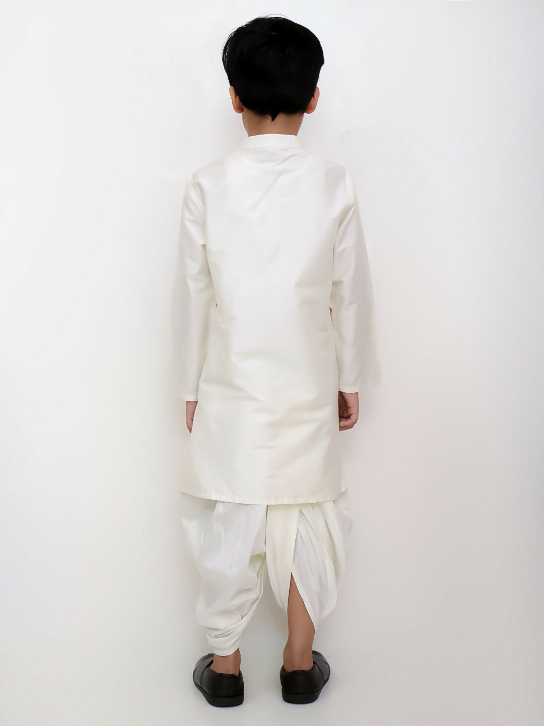 Lil Drama Genda Phool White Kurta and Dhoti with Mustard Jacket Set for Boys