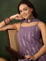 Thumbnail for Sangria Embroidered Kurta, Palazzo With Dupatta
