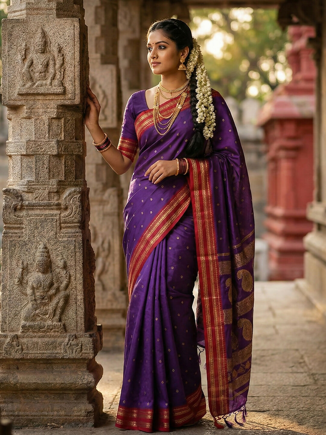 Astita Purple Cotton Saree - Distacart