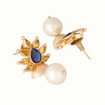 Thumbnail for Nuyug 22K Gold Plated Pearl & Crystal Studded Contemporary Floral Stud Earrings - Distacart