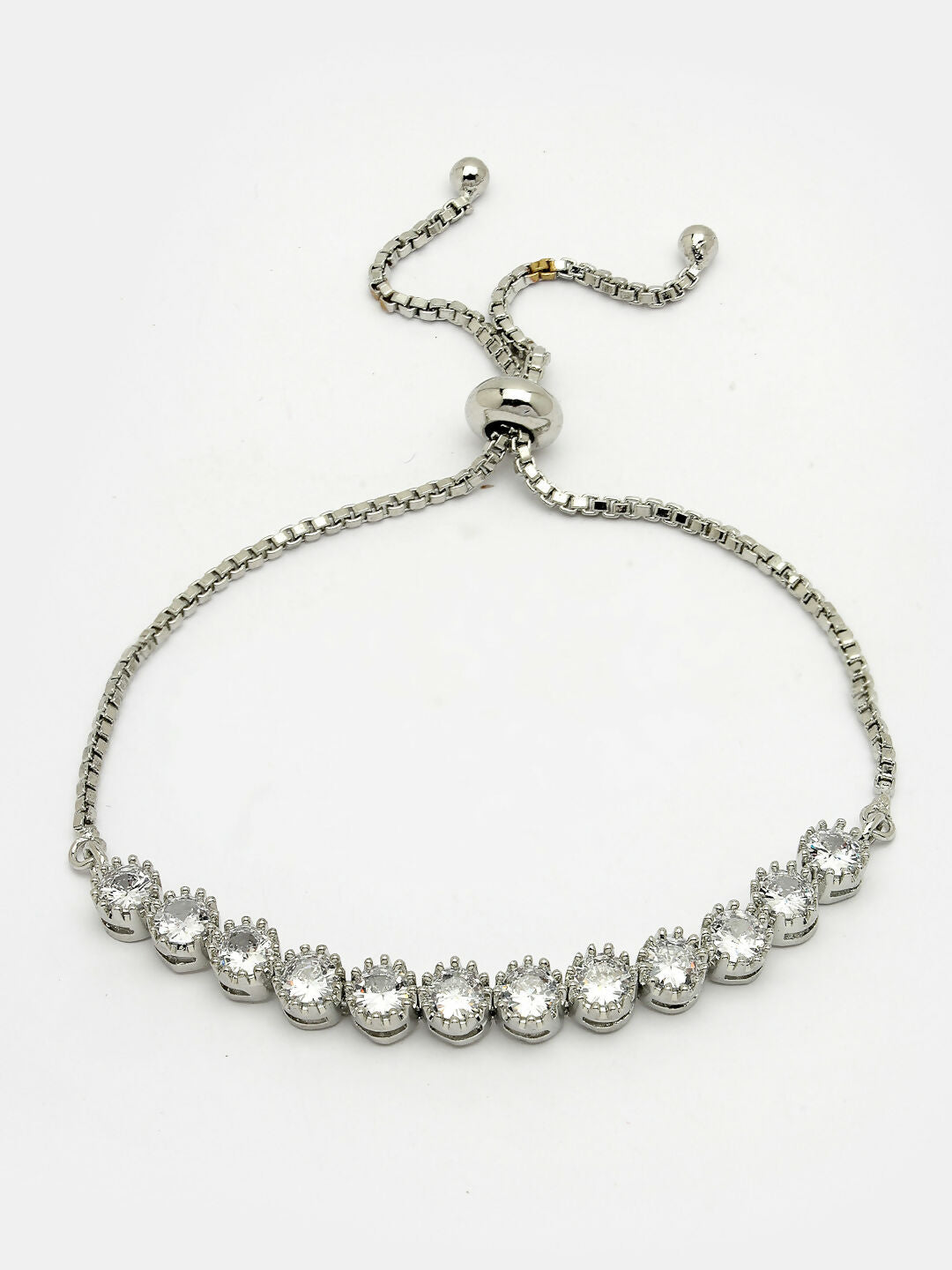 NVR Women Silver-Plated Handcrafted American Diamond Link Bracelet - Distacart