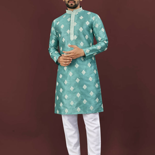 Anaita Blue Embroidered Silk Straight Kurta - Distacart