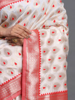 Thumbnail for Astita Banarasi Silk Red & White Saree