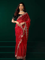 Thumbnail for Joban Fashion Red Net Party Wear Sarees - Distacart