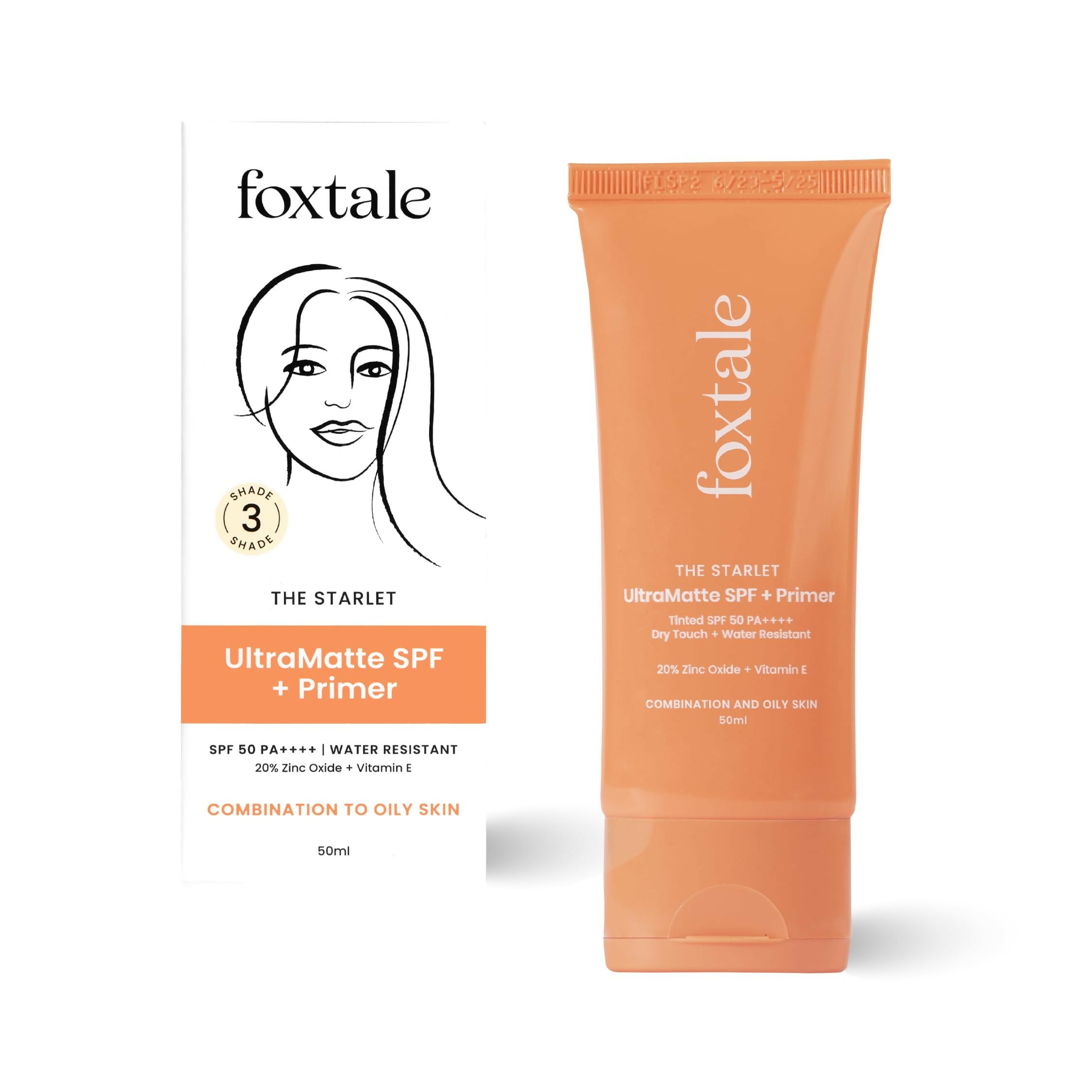 Foxtale Tinted Sunscreen SPF 50 PA++++ & Primer Shade 3 - Light, Water Resistant with Dry-Touch Finish, Blurs Out Pores - Distacart