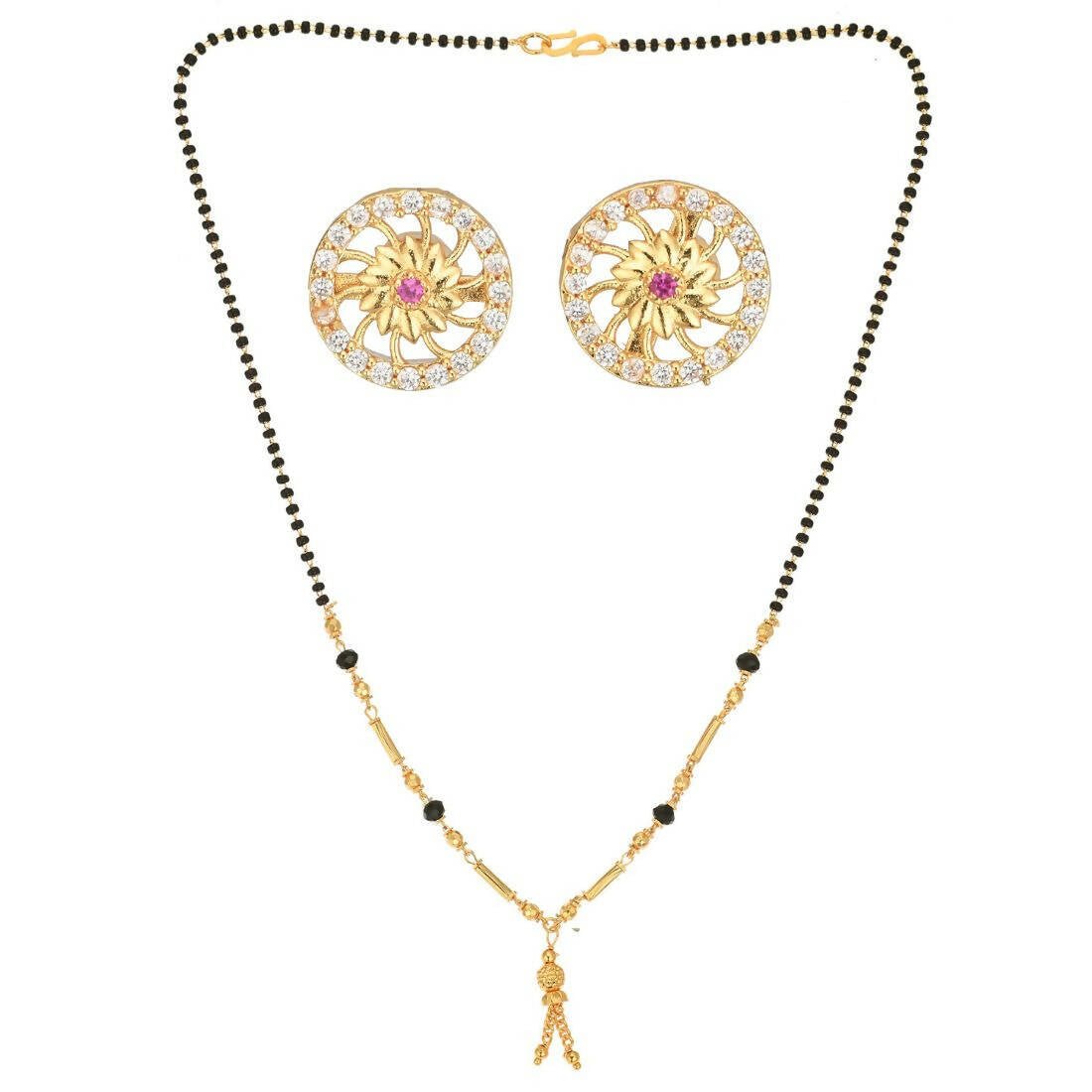 AanyaCentric Gold Plated Short Mangalsutra Set with Earrings - Distacart