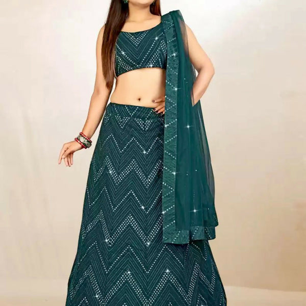 Jyoti Fashion Classy Bottle Green Georgette 3MM Sequins with Thread Embroidery Lehenga Choli with Dupatta - Distacart