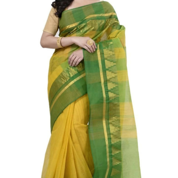 Exclusive Collection Yellow Green 100% Pure Cotton Tant Saree