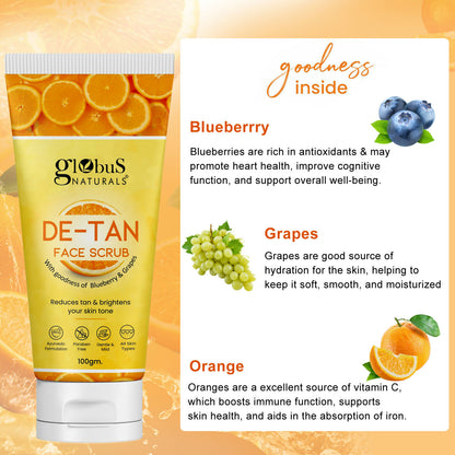 Globus Naturals De Tan Face Scrub, Suitable For All Skin Types - Distacart