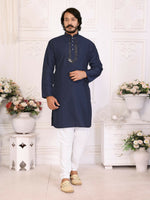 Thumbnail for Anaita Navy Silk Straight Kurta With Neck Mirror Work - Distacart