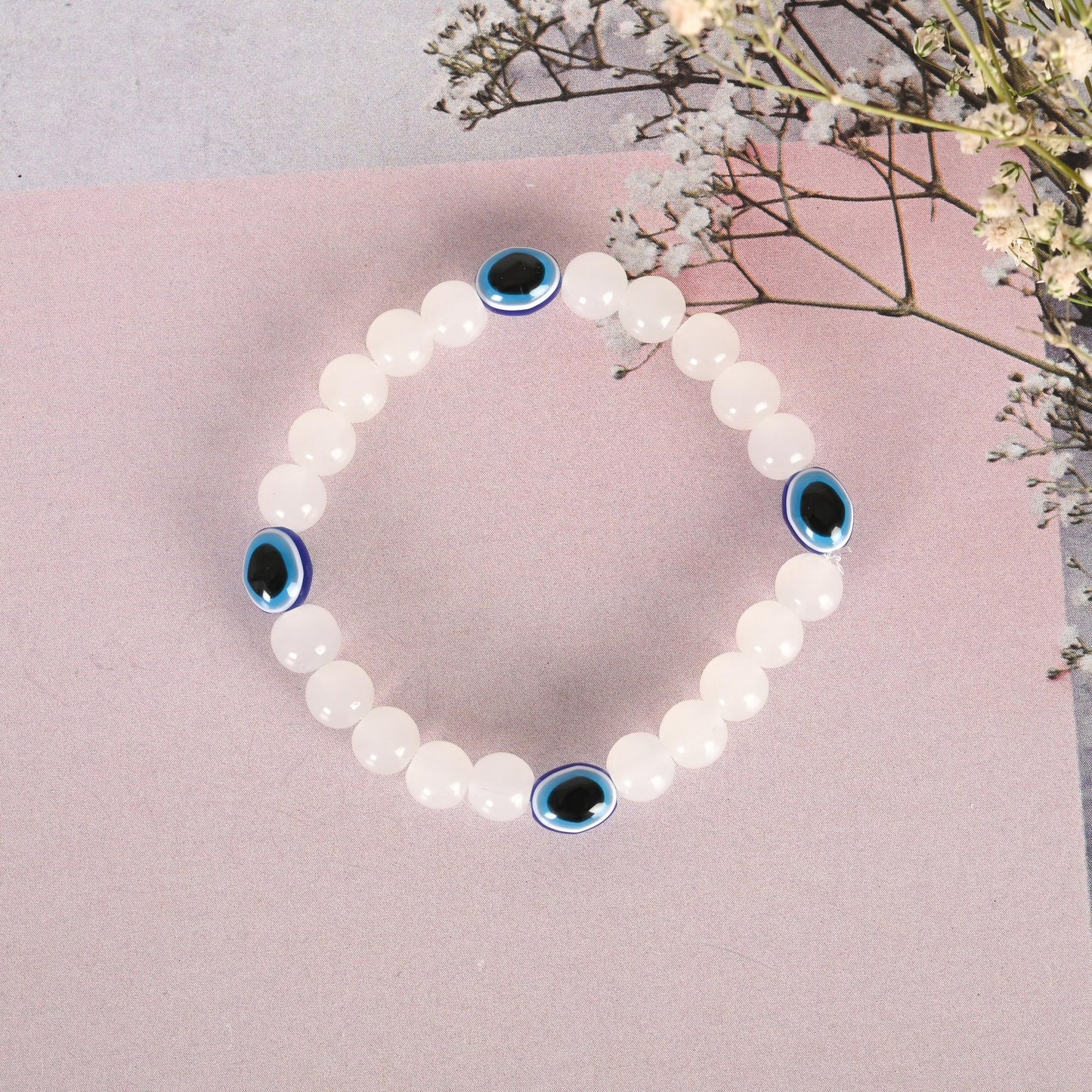 NVR Men & Women White Marbel Crystal Elasticated Bracelet - Distacart