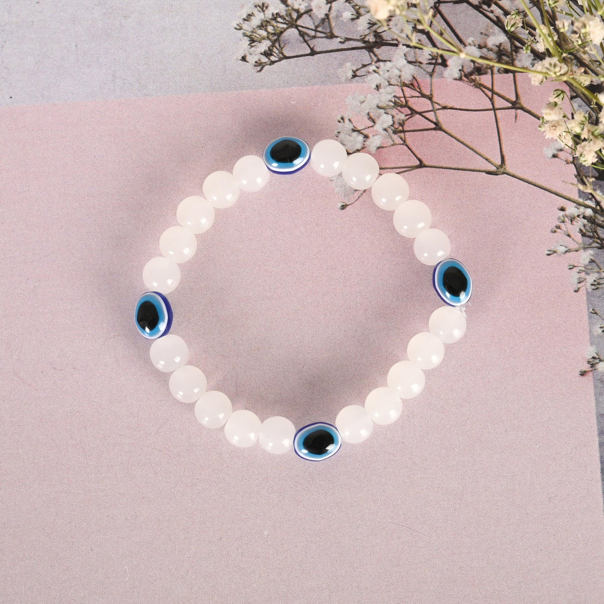 NVR Men & Women White Marbel Crystal Elasticated Bracelet - Distacart