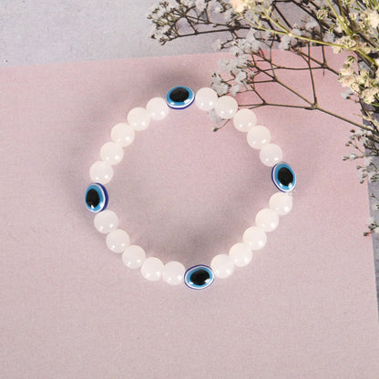 NVR Men & Women White Marbel Crystal Elasticated Bracelet - Distacart
