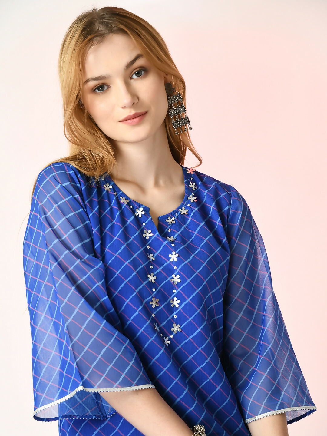 Myshka Women's Blue Printed Kurta With Palazzos - Distacart