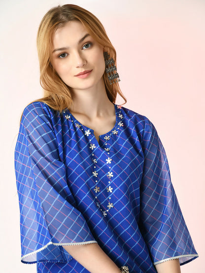 Myshka Women's Blue Printed Kurta With Palazzos - Distacart