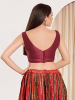 Thumbnail for Joban Fashion Dark Maroon Mulberry Silk Padded Blouse With Round Neck Sleeveless