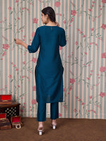 Thumbnail for Ode by House of Pataudi Women Round Neck Three-Quarter Sleeves Embroidered Straight Kurta - Distacart