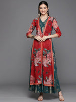 Thumbnail for Ahalyaa Women's Green Crepe Gold Smoke Printed Dress - Distacart