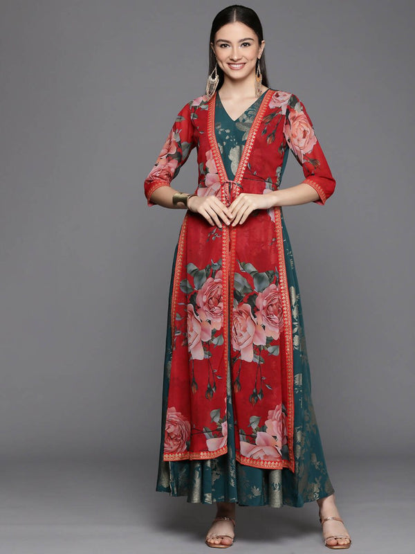 Ahalyaa Women's Green Crepe Gold Smoke Printed Dress - Distacart