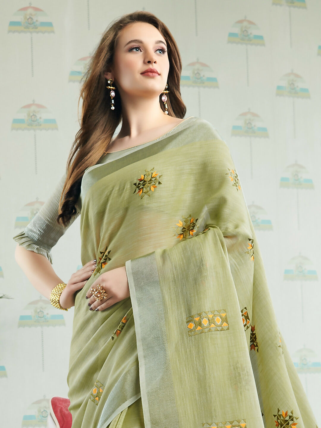 Astita Linen Pista Green Saree