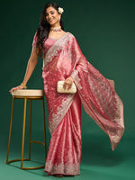 Thumbnail for kasee Floral Embroidered Silk Blend Saree - Distacart