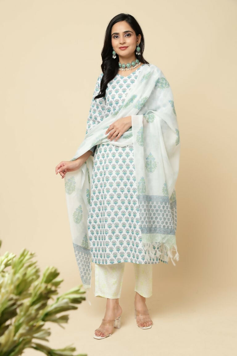 Designer Stylish Skyblue Cotton Blend Stitched Suit With Dupatta - Tanisha - Distacart