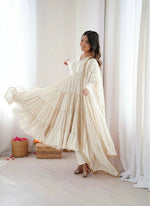 Thumbnail for Teeya Creation White Color Mal Chanderi Silk Hand Embroidery Work Long Gown - Distacart