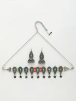 Thumbnail for NVR Women's Silver-Plated Choke Oxidized Necklace with Jhumka Earrings - Distacart
