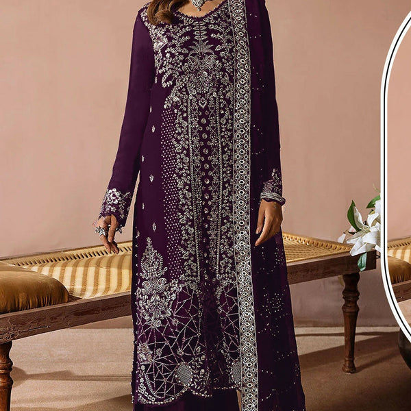 Anaita Purple Velvet Suit with Embroidery Sequence Work