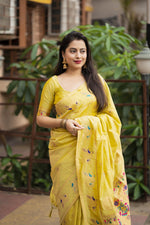 Thumbnail for Lemon Green Pure Silk Woven Design Saree with Unstitched Blouse - Hiral Fashion - Distacart