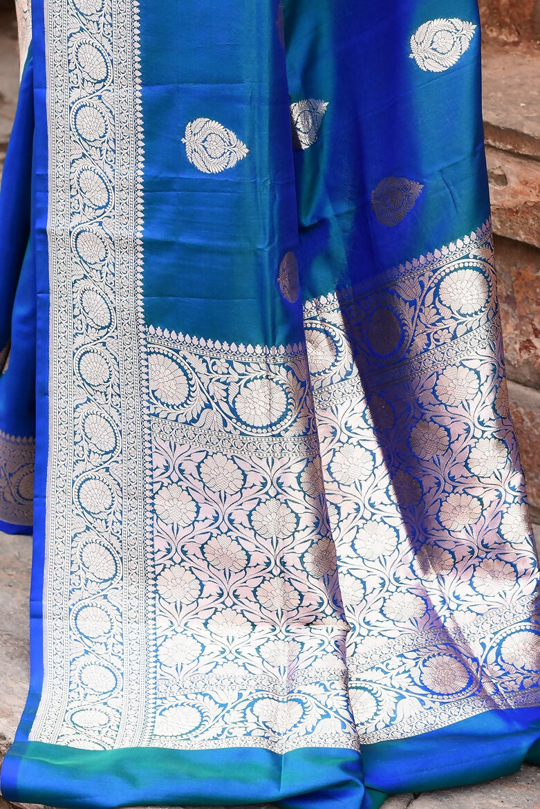 Joban Fashion Blue Banarasi Katan Pure Handloom Banarasi Silk Saree