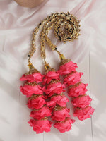 Thumbnail for Ruby Raang Gold Gota Pati Work And Pink Rosses With Black Thread & Golden Stones - Distacart