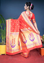 Thumbnail for Jyoti Fashion Women's Red Paithani Silk Zari Woven Saree with Blouse - Distacart