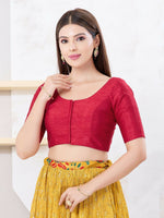 Thumbnail for Joban Fashion Pinkish-Maroon Dupion Silk Elbow Sleeveless Front Open Blouse