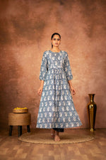 Thumbnail for Joban Fashion Blue Floral Hand Block Printed Cotton Kurta Pant Set - Distacart