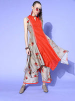 Thumbnail for Ahalyaa Women Beige Colour Chanderi Digital Printed Kurta Palazzo Set - Distacart