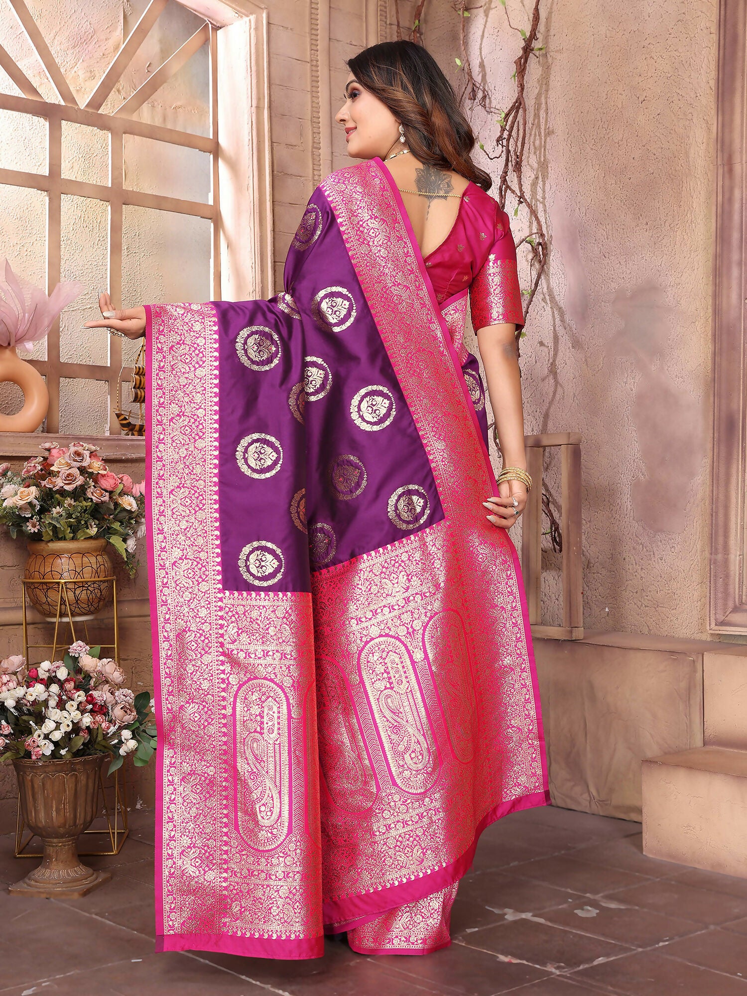 Joban Fashion Purple Banarasi Soft Silk Woven Saree