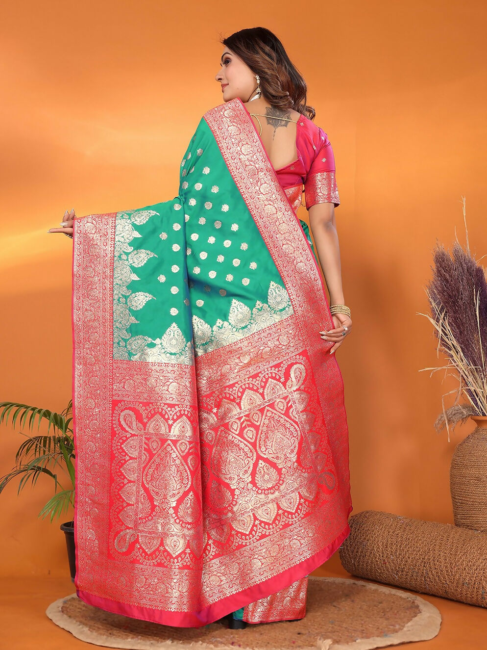 Joban Fashion Banarasi Light Green Woven Soft Silk Saree